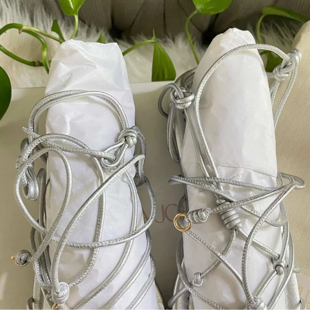 Ulla Johnson Freya Gladiator Sandals Metallic Silver Strappy Flat Size 9 NIB